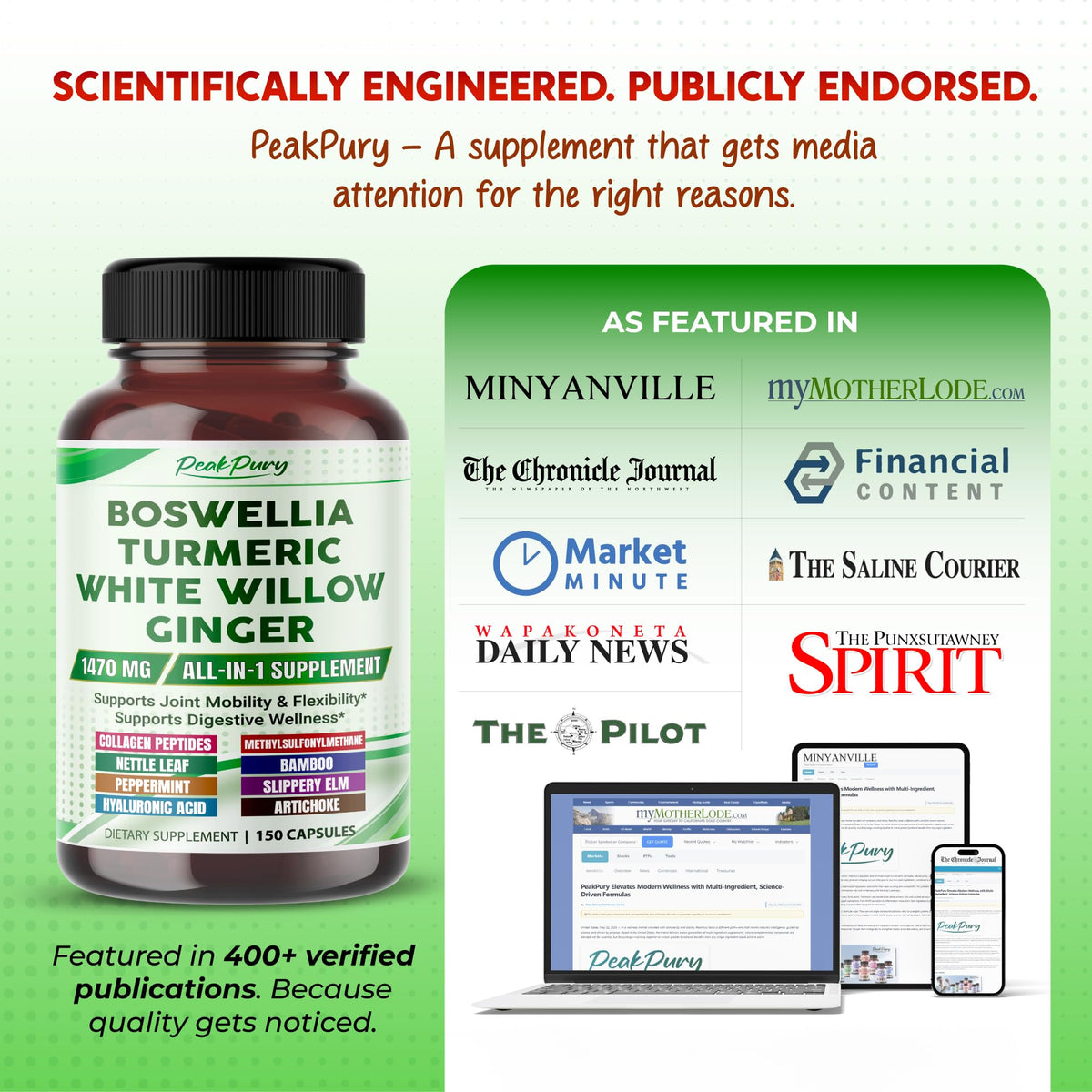 PEAKPURY Complexe Boswellia 1470 mg vue de côté du flacon