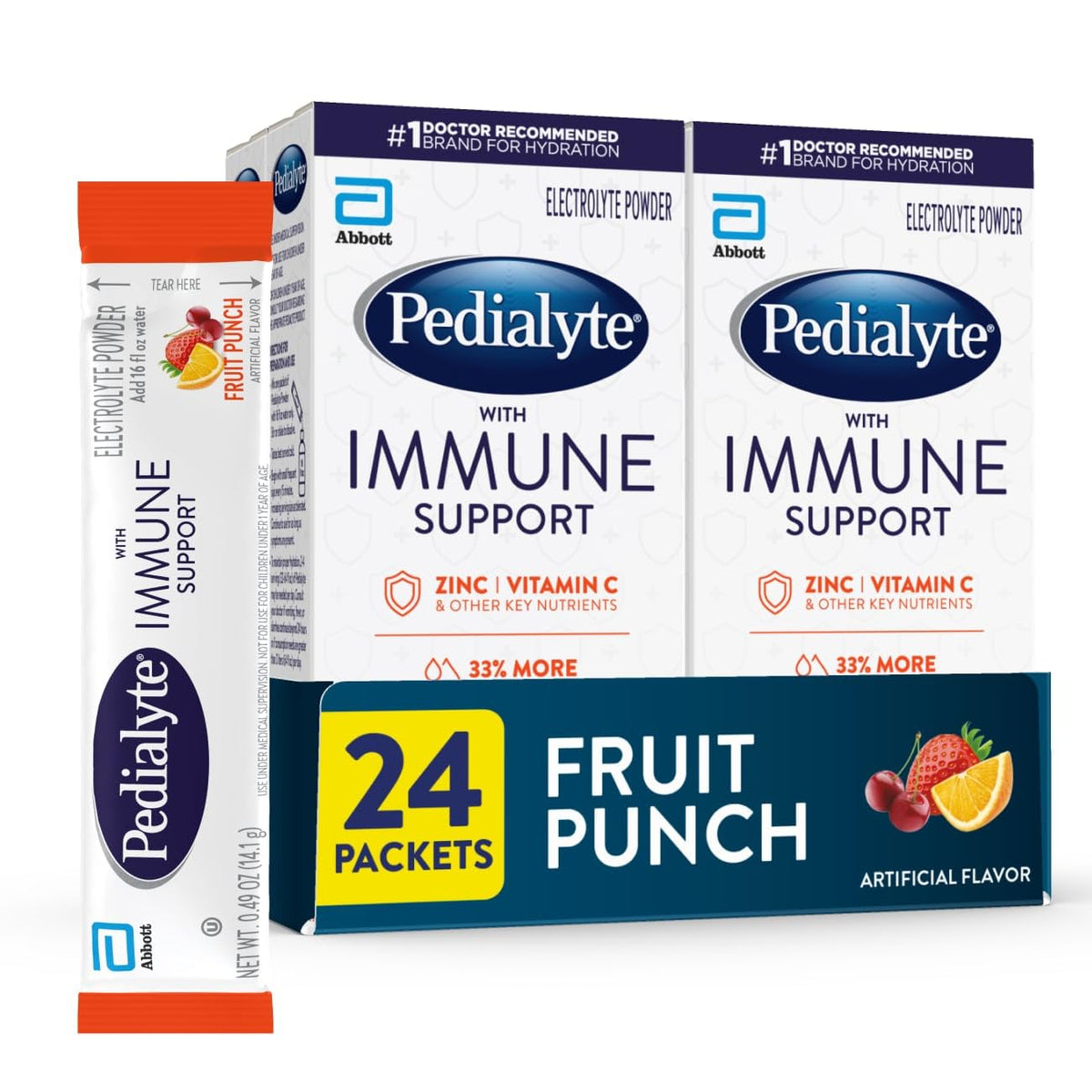 Pedialyte Poudre Électrolyte 24 Sachets Goût Punch de Fruits, vue avant