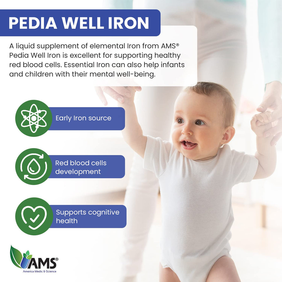 PediaWell Fer 50 mL avec un enfant souriant