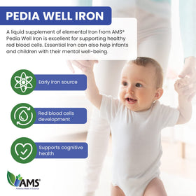 PediaWell Fer 50 mL avec un enfant souriant