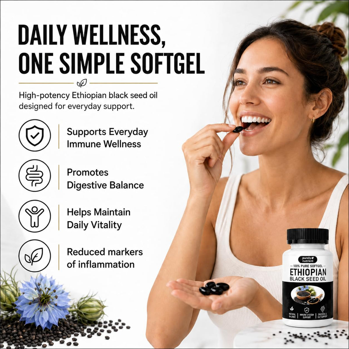 Peehss capsules d'huile de graines noires éthiopiennes, arrière de la boîte