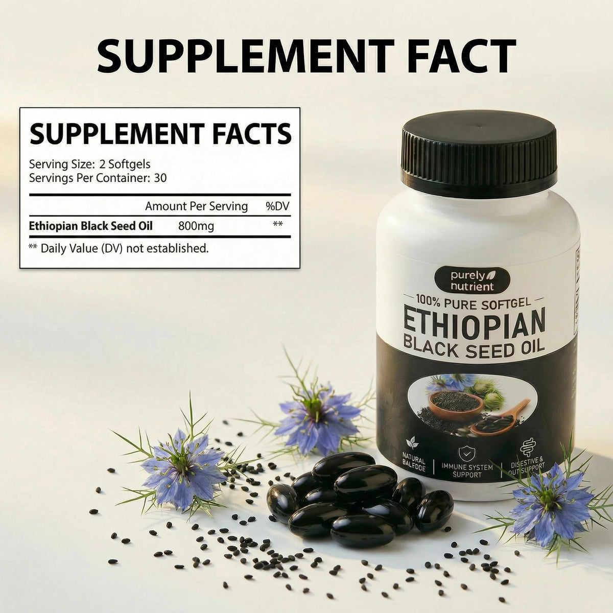 Peehss capsules d'huile de graines noires éthiopiennes, côté de la boîte