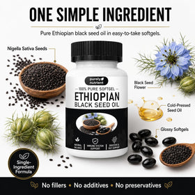 Peehss huile de graines noires éthiopiennes, boîte ouverte avec capsules