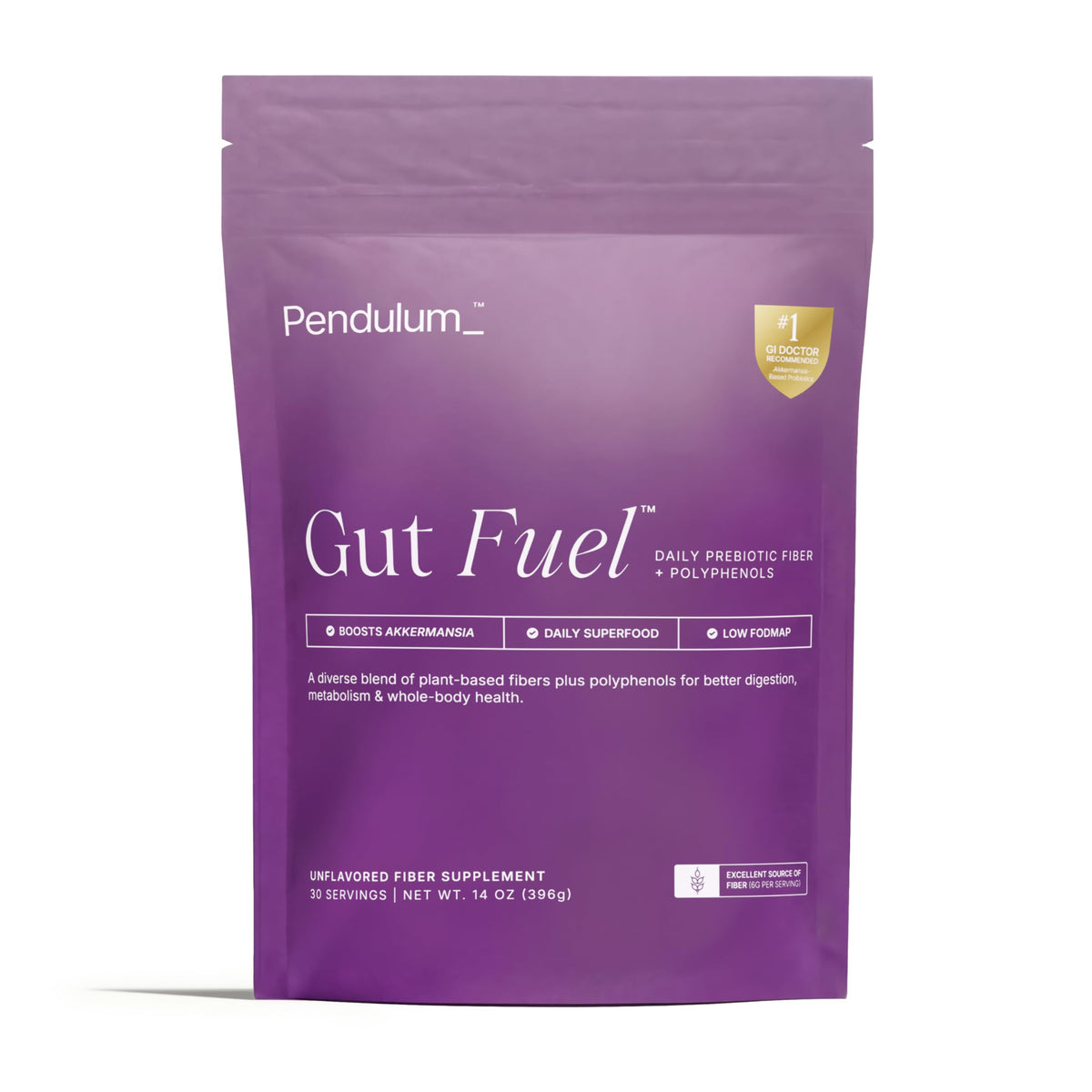 Pendulum Gut Fuel emballage avant avec informations nutritionnelles