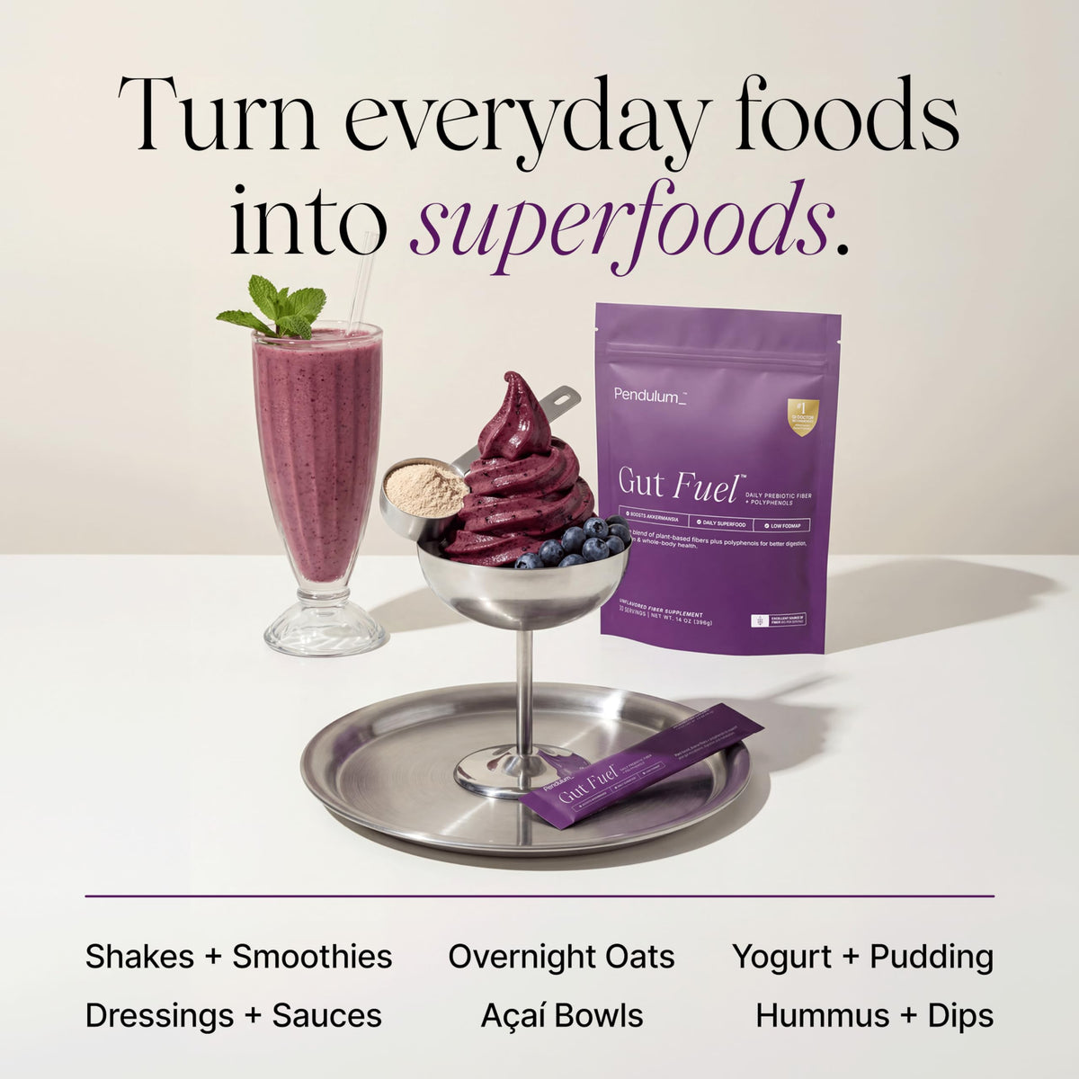 Pendulum Gut Fuel sachets sur fond blanc