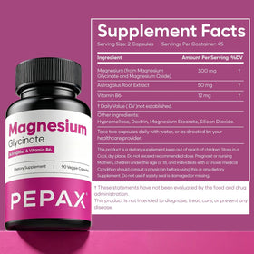 PEPAX Complexe de Magnésium Glycinate 300mg gélules végétales avec verre d'eau