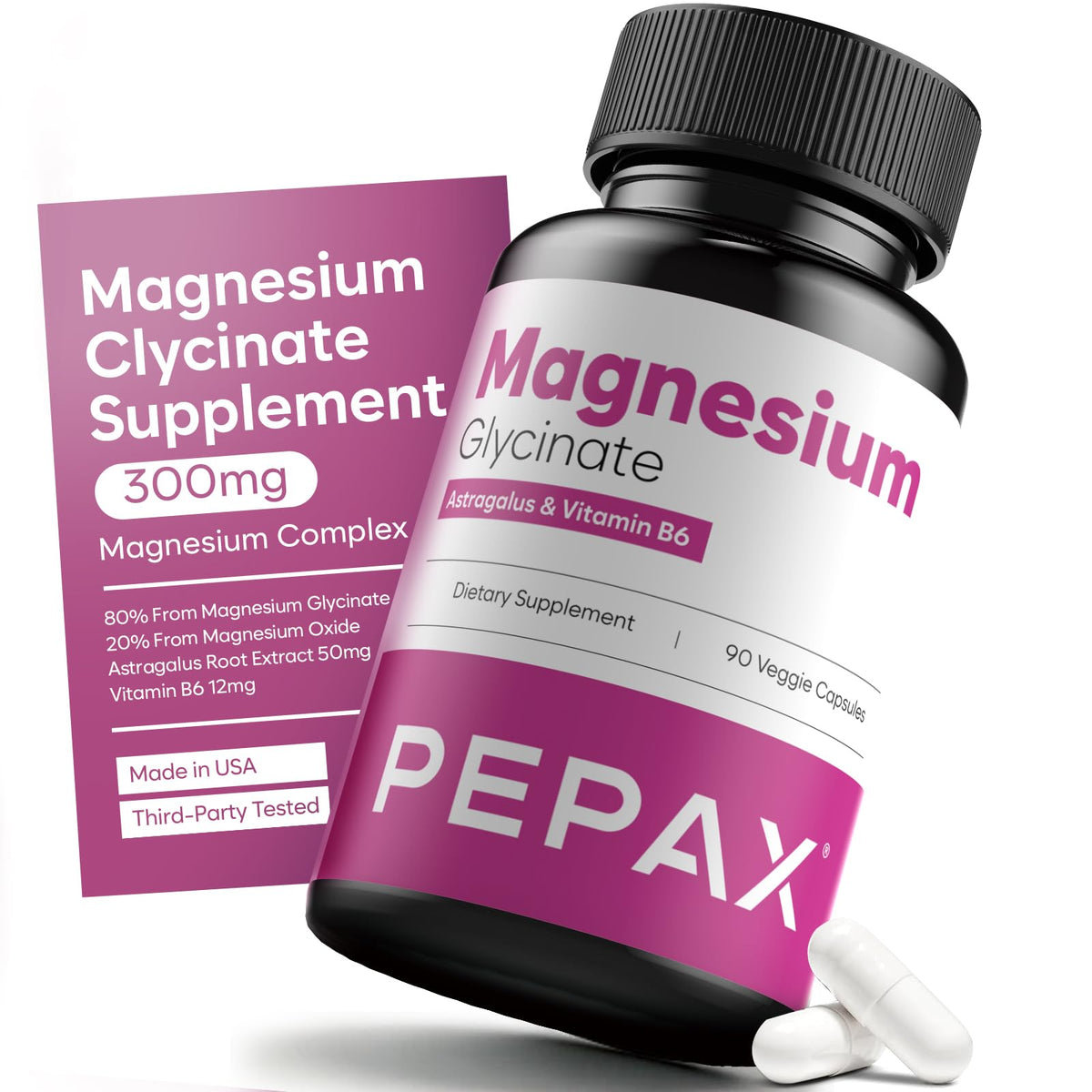 PEPAX Complexe de Magnésium Glycinate 300mg gélules végétales face