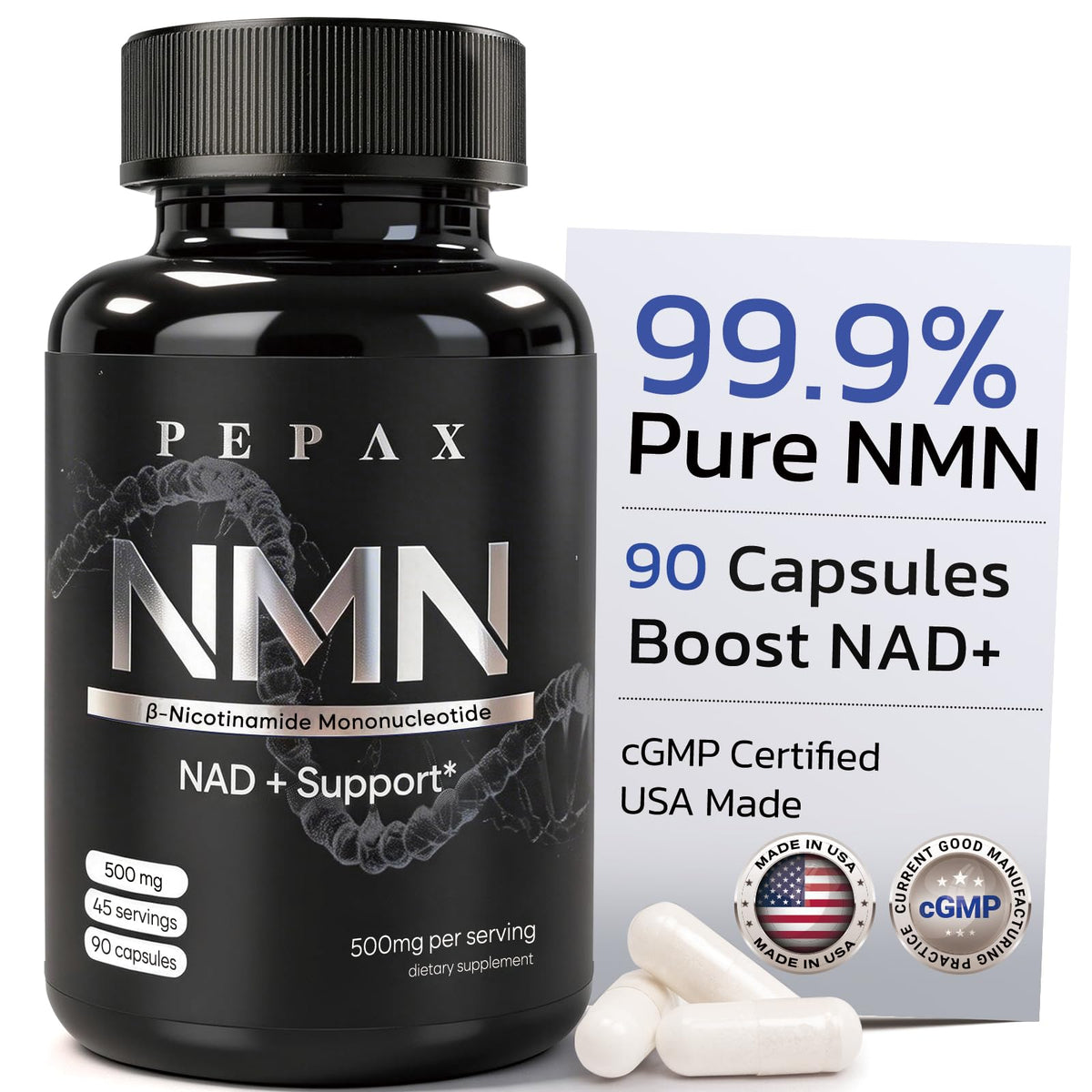 PEPAX NMN 500mg flacon de 90 capsules vu de face
