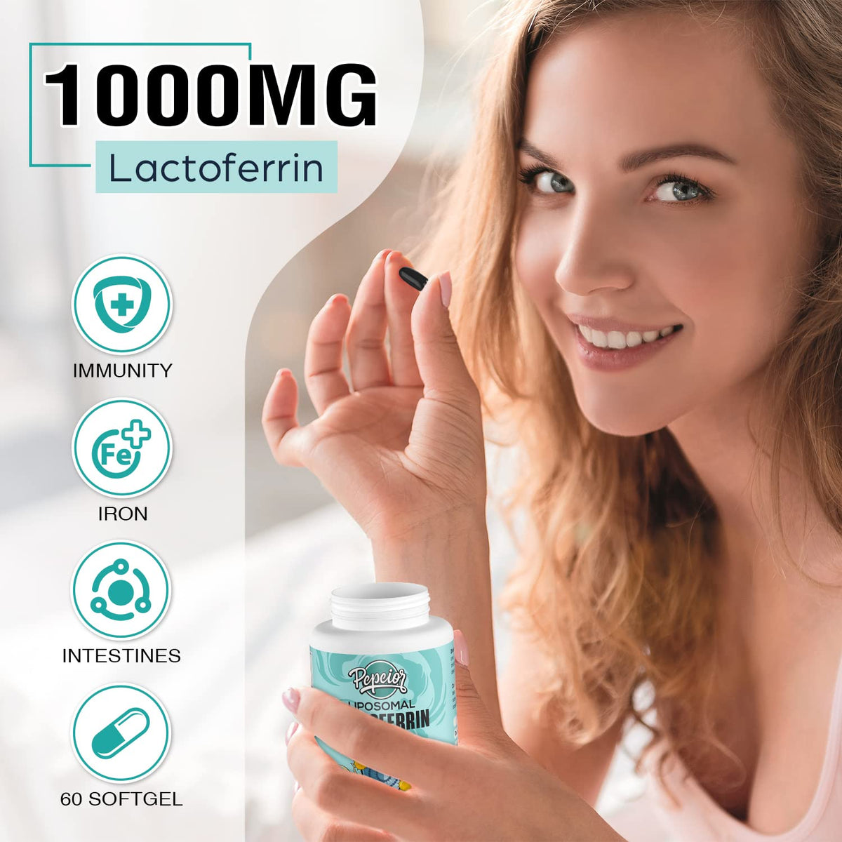 Pepeior Lactoferrine Liposomale 1000 mg gélules molles, flacon ouvert