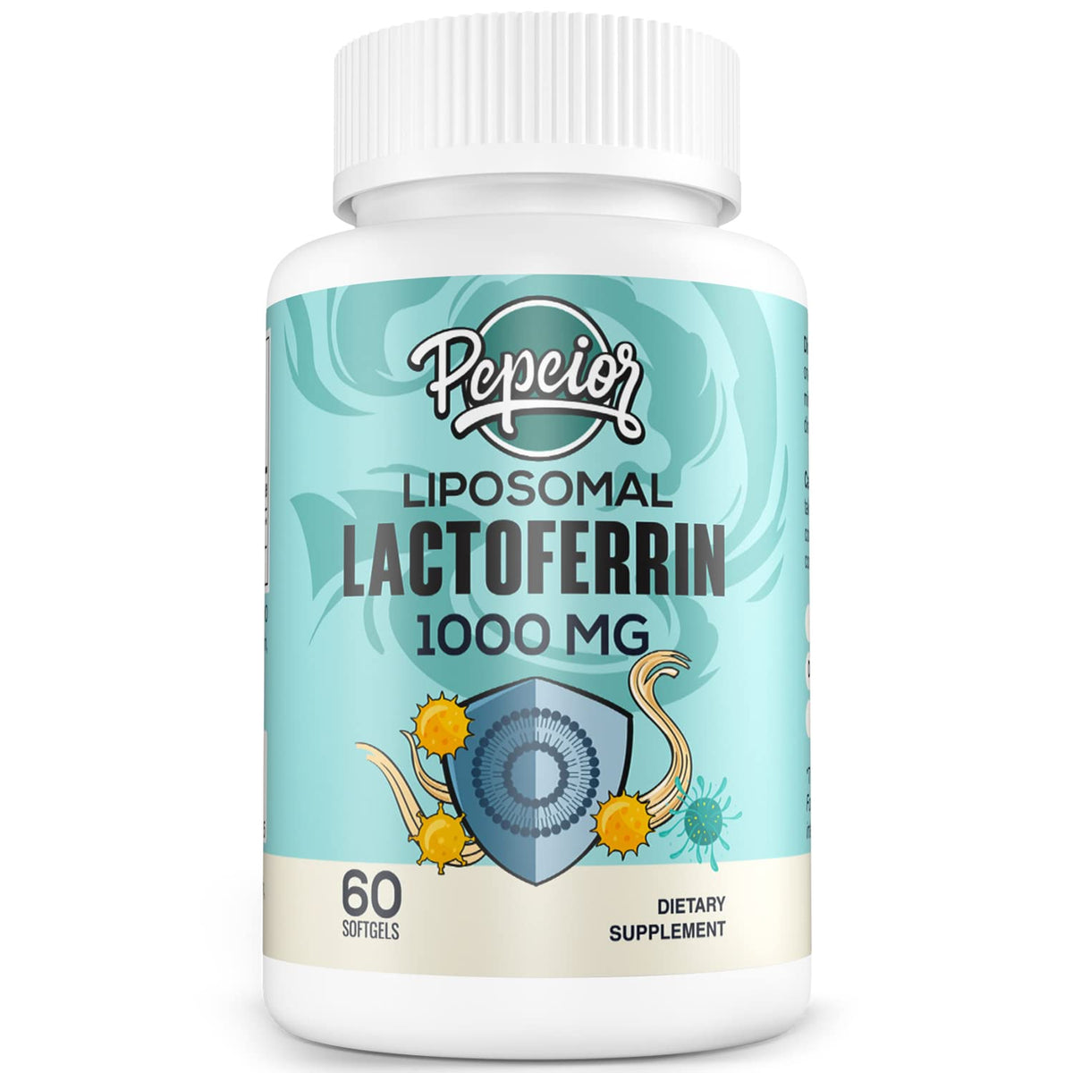 Pepeior Lactoferrine Liposomale 1000 mg gélules molles, flacon sur une table