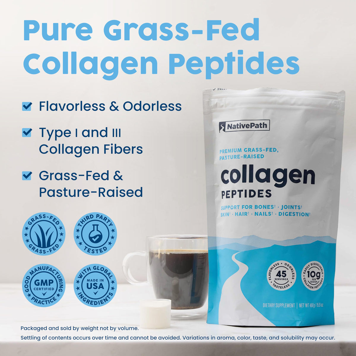 Peptides de collagène NativePath, vue latérale du produit