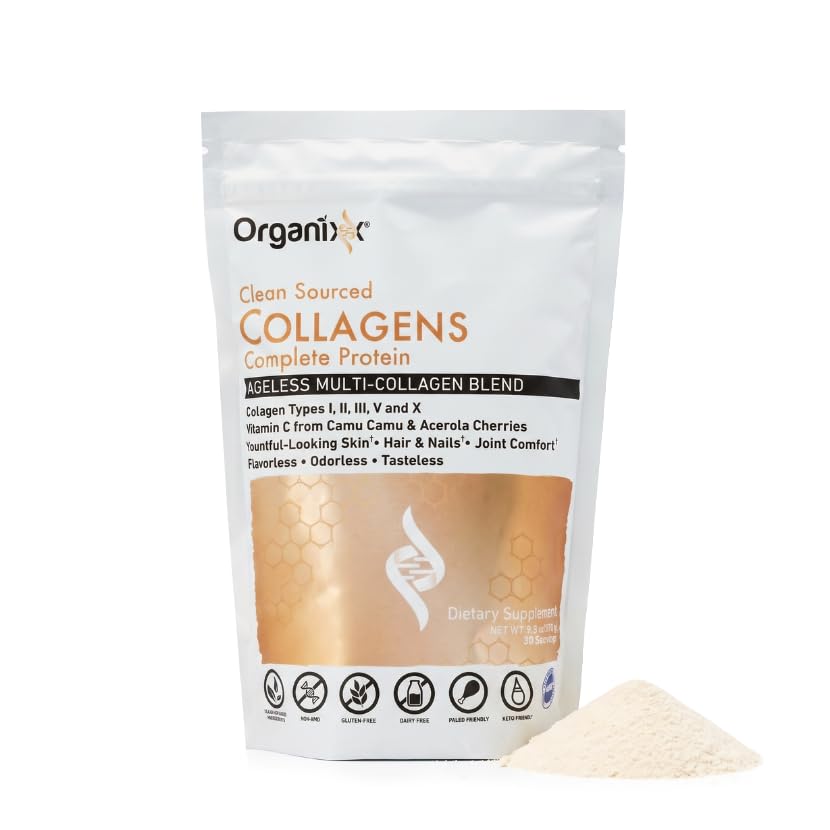 Peptides de collagène Organixx 281g vue avant avec emballage