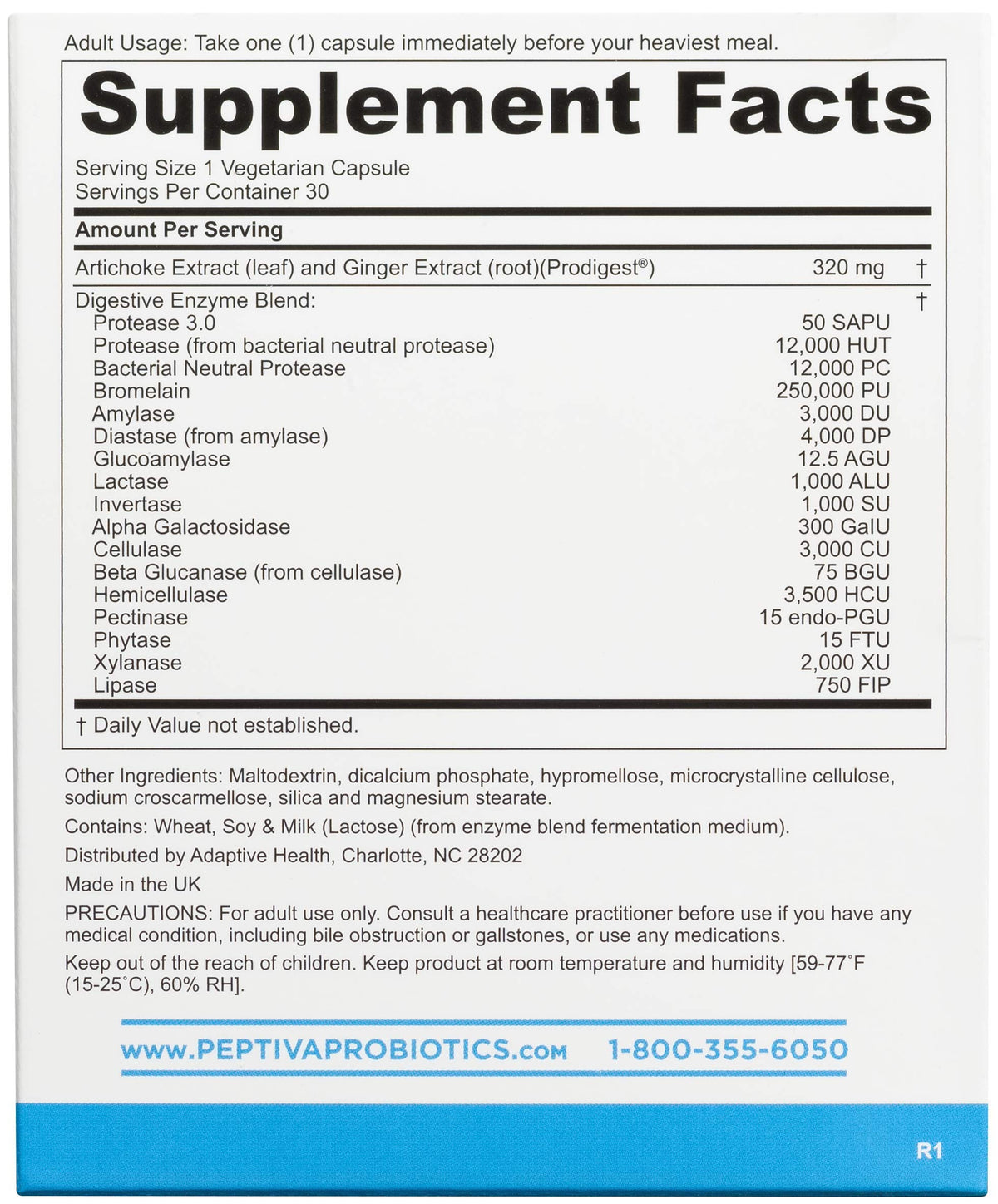 Peptiva Complément Alimentaire Multi-Enzymes 30 Capsules vue de côté