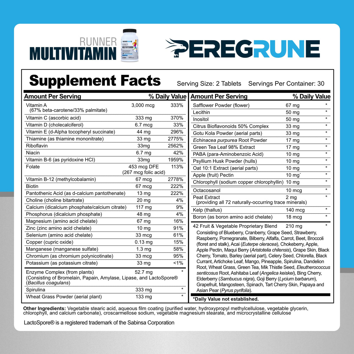 PEREGRUNE Multivitamines pour Coureurs 132g vue arrière