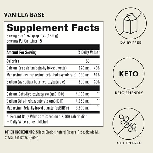 Perfect Keto Poudre de Cétones Exogènes Vanille dans un verre d'eau