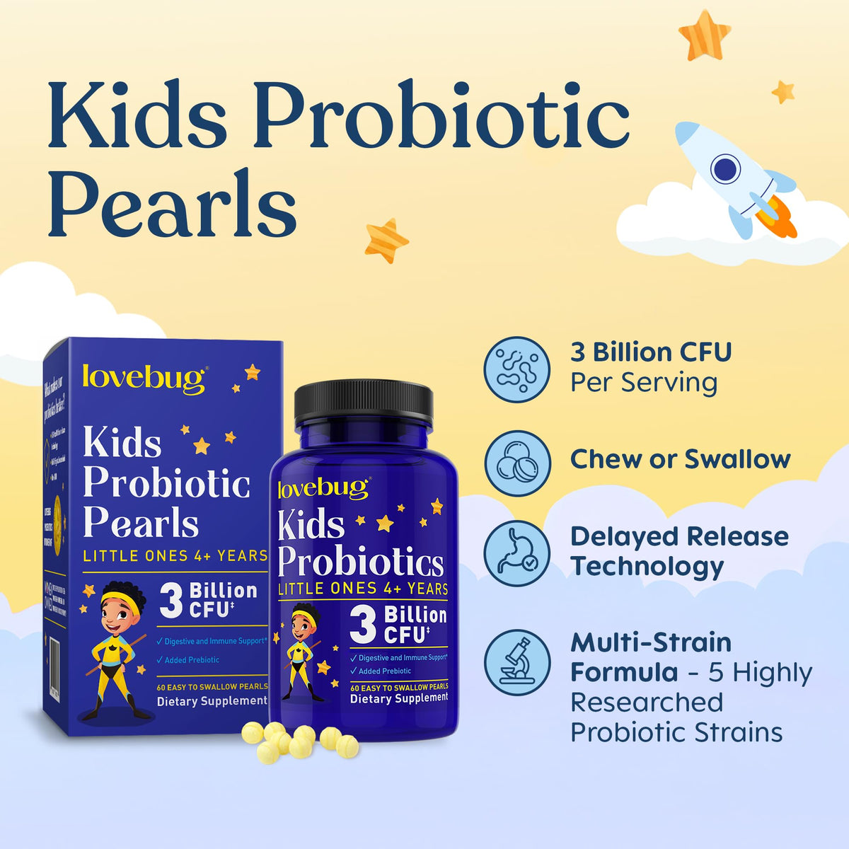 Perles de probiotiques LOVEBUG pour enfants, 6 mm