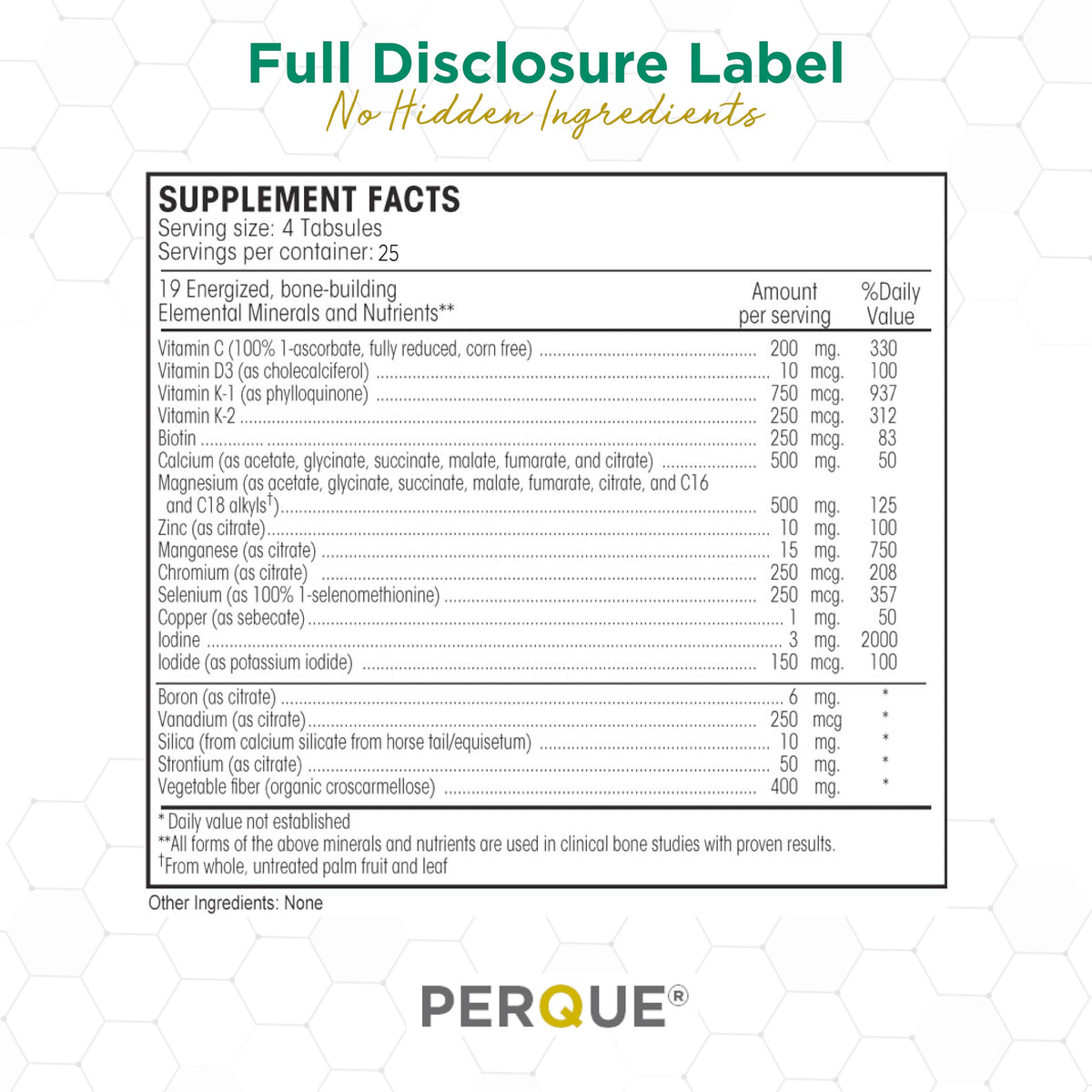 PERQUE Bone Guard Forte 100 comprimés - détails de la composition