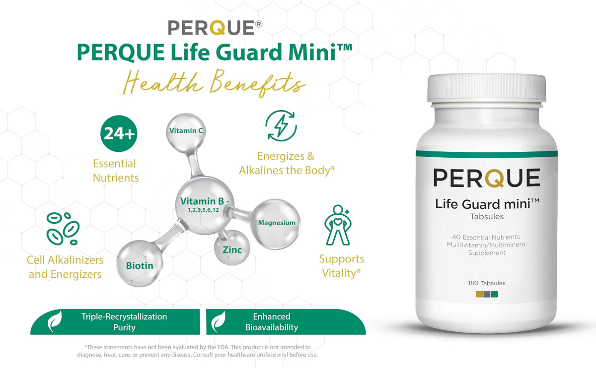 PERQUE Life Guard Mini comprimés sur une table