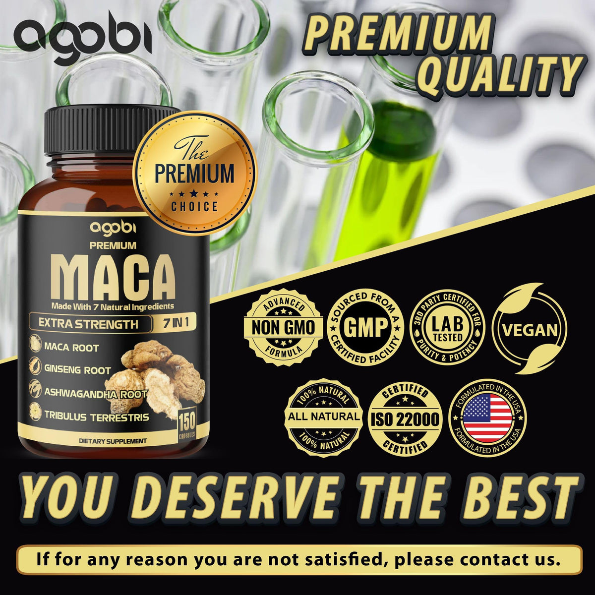 Personne prenant une capsule de Maca 7 en 1 agobi