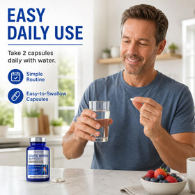 Personne prenant une capsule Life Nutrition avec un verre d'eau