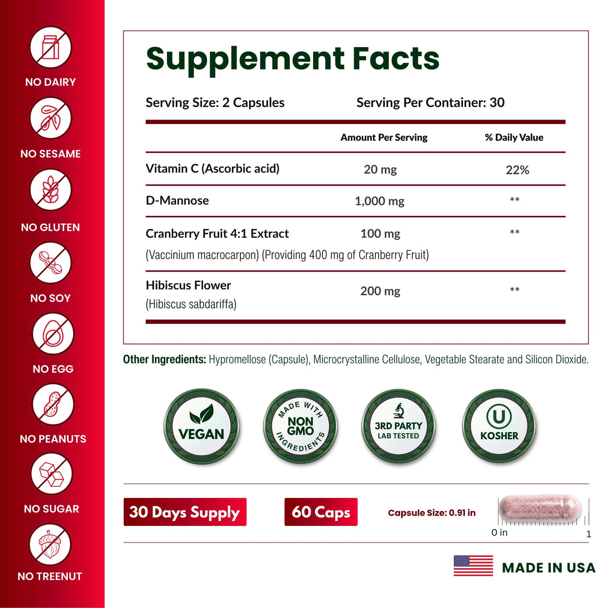 Personne tenant des capsules ForestLeaf D Mannose 1000mg