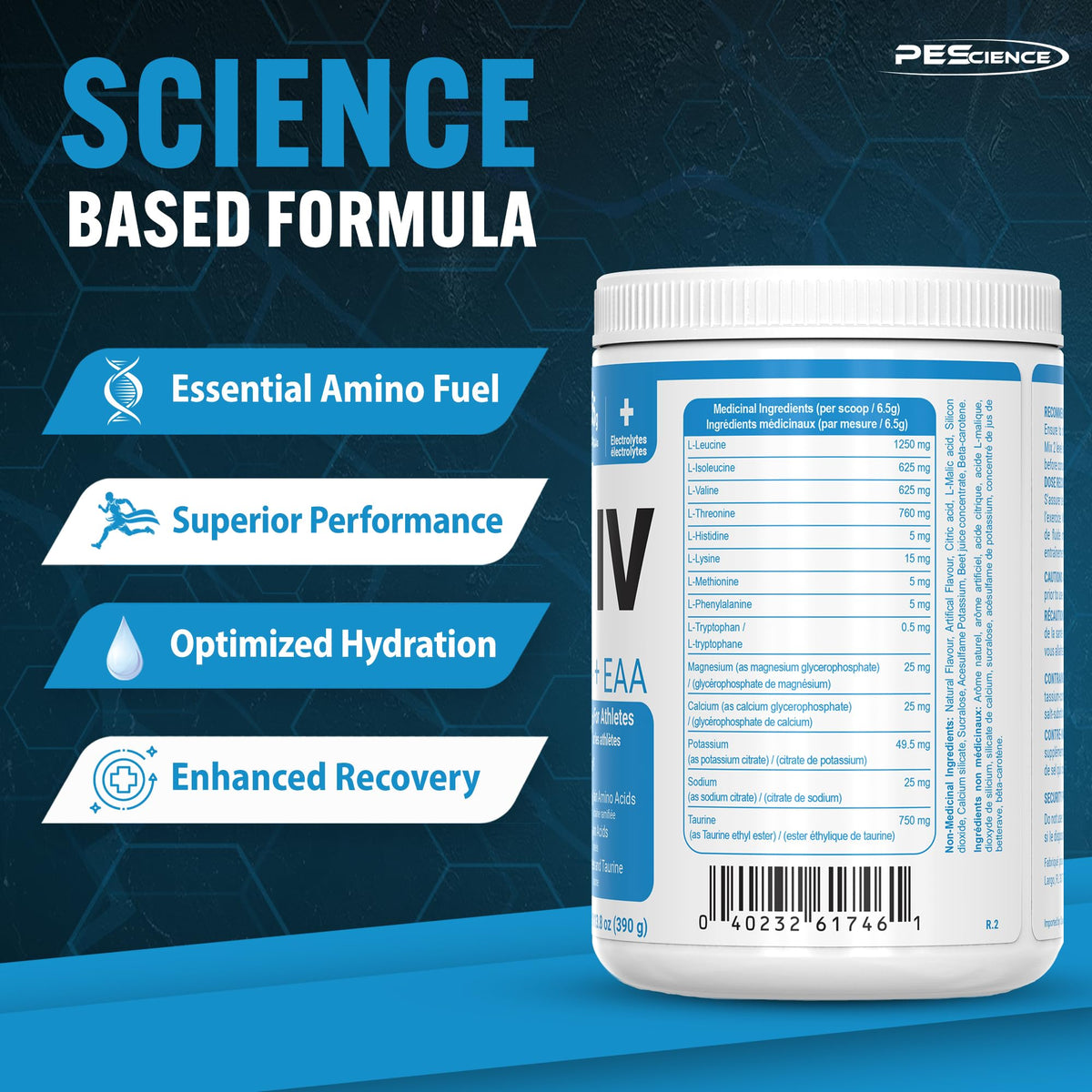 PEScience Amino IV BCAA EAA 460g avec shaker