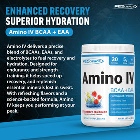 PEScience Amino IV BCAA & EAA Poudre dans un verre avec glaçons