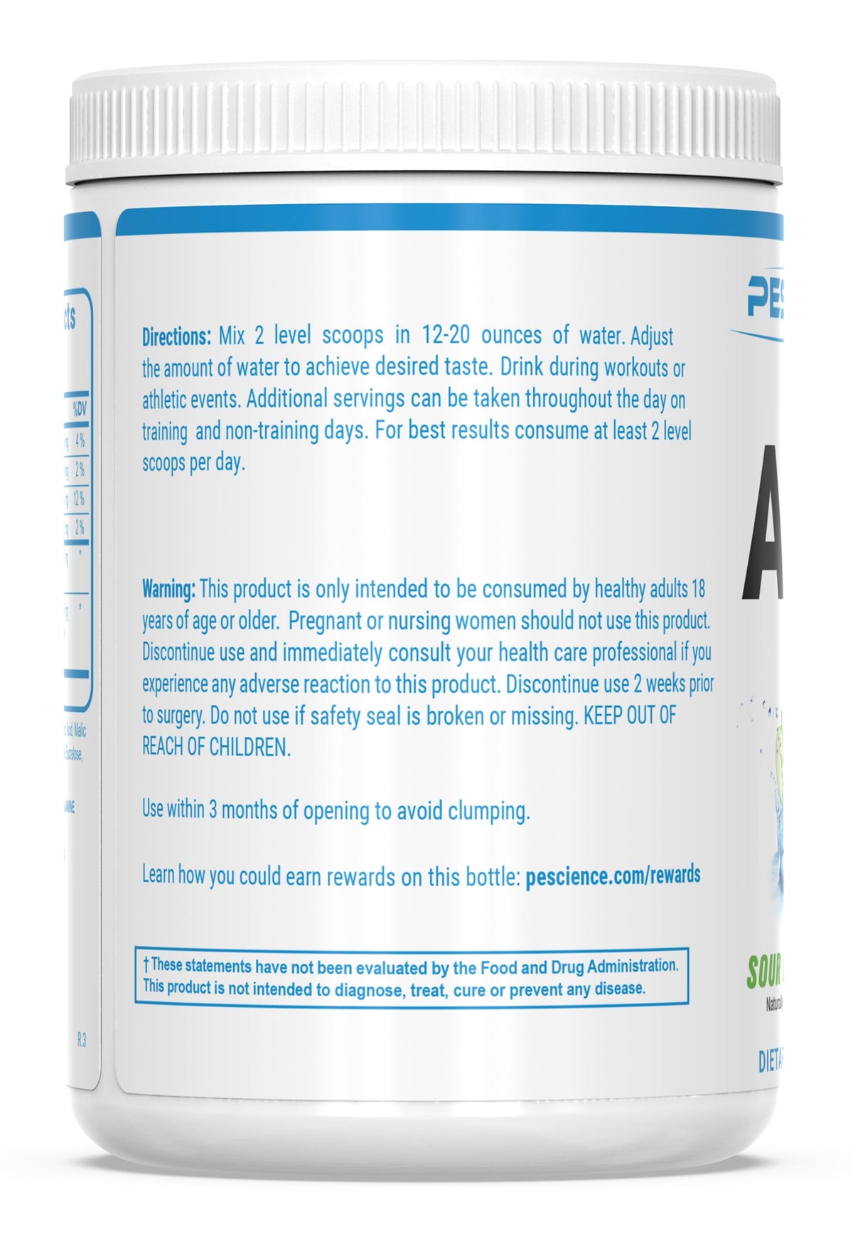 PEScience Amino IV Poudre BCAA & EAA 30 Servings Pomme Verte dans un shaker