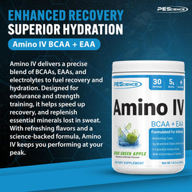 PEScience Amino IV Poudre BCAA & EAA 30 Servings Pomme Verte emballage