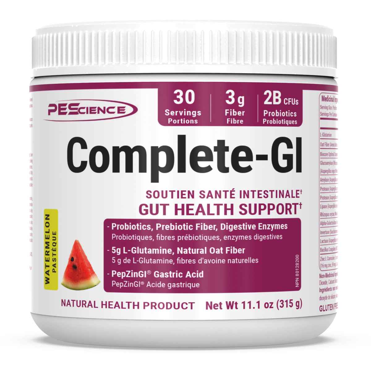 PEScience Complete-GI Poudre de Santé Intestinale au goût de pastèque, vue de face