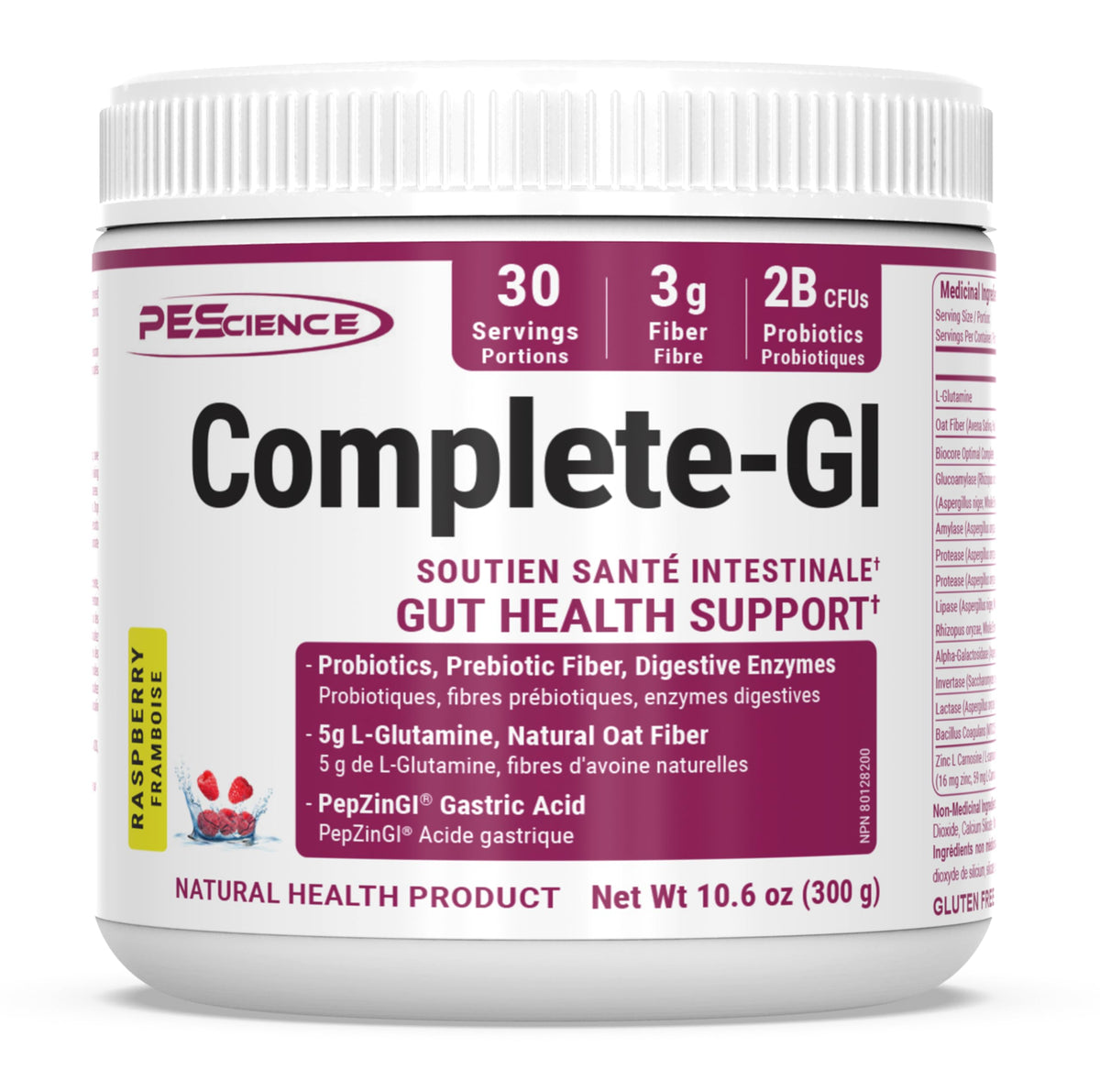 PEScience Complete-GI Poudre de Santé Intestinale Framboise 350g vue de face