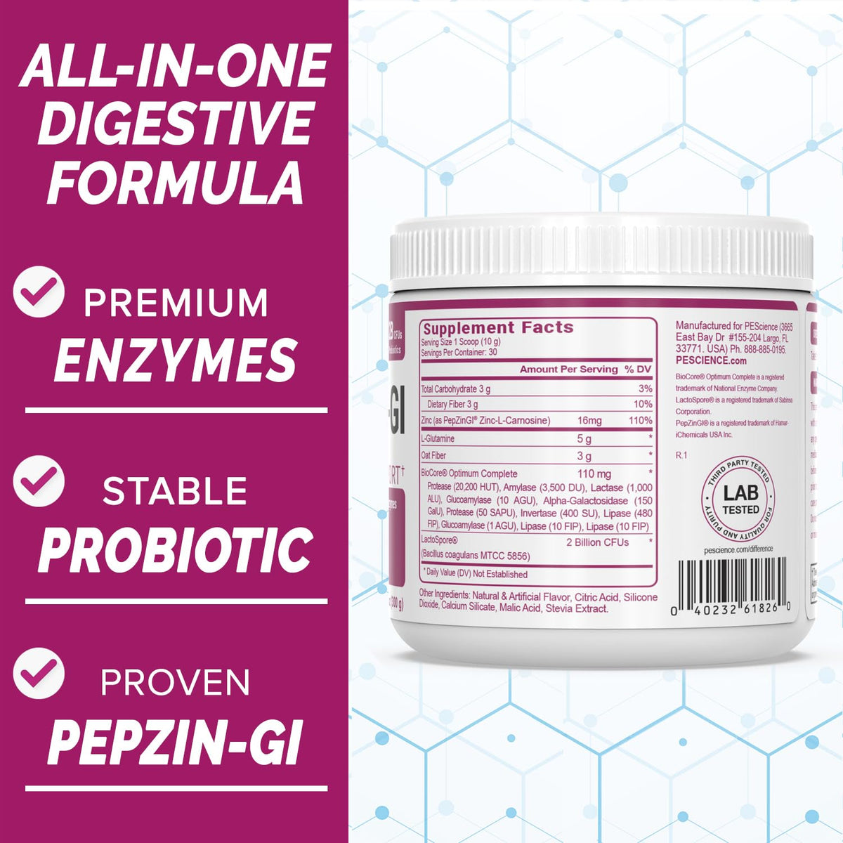 PEScience Complete-GI Poudre de Santé Intestinale, mise en scène avec un smoothie