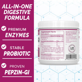 PEScience Complete-GI Poudre de Santé Intestinale, mise en scène avec un smoothie