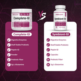 PEScience Complete-GI Poudre de Santé Intestinale, pot ouvert avec poudre à l'intérieur