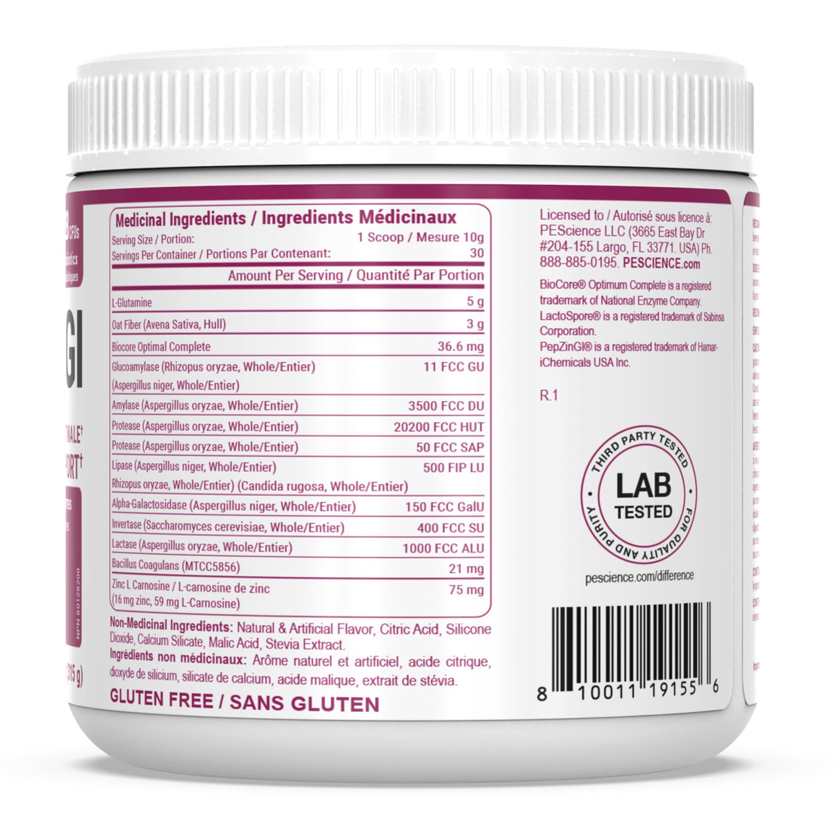 PEScience Complete-GI Poudre de Santé Intestinale, vue en lifestyle avec fruits
