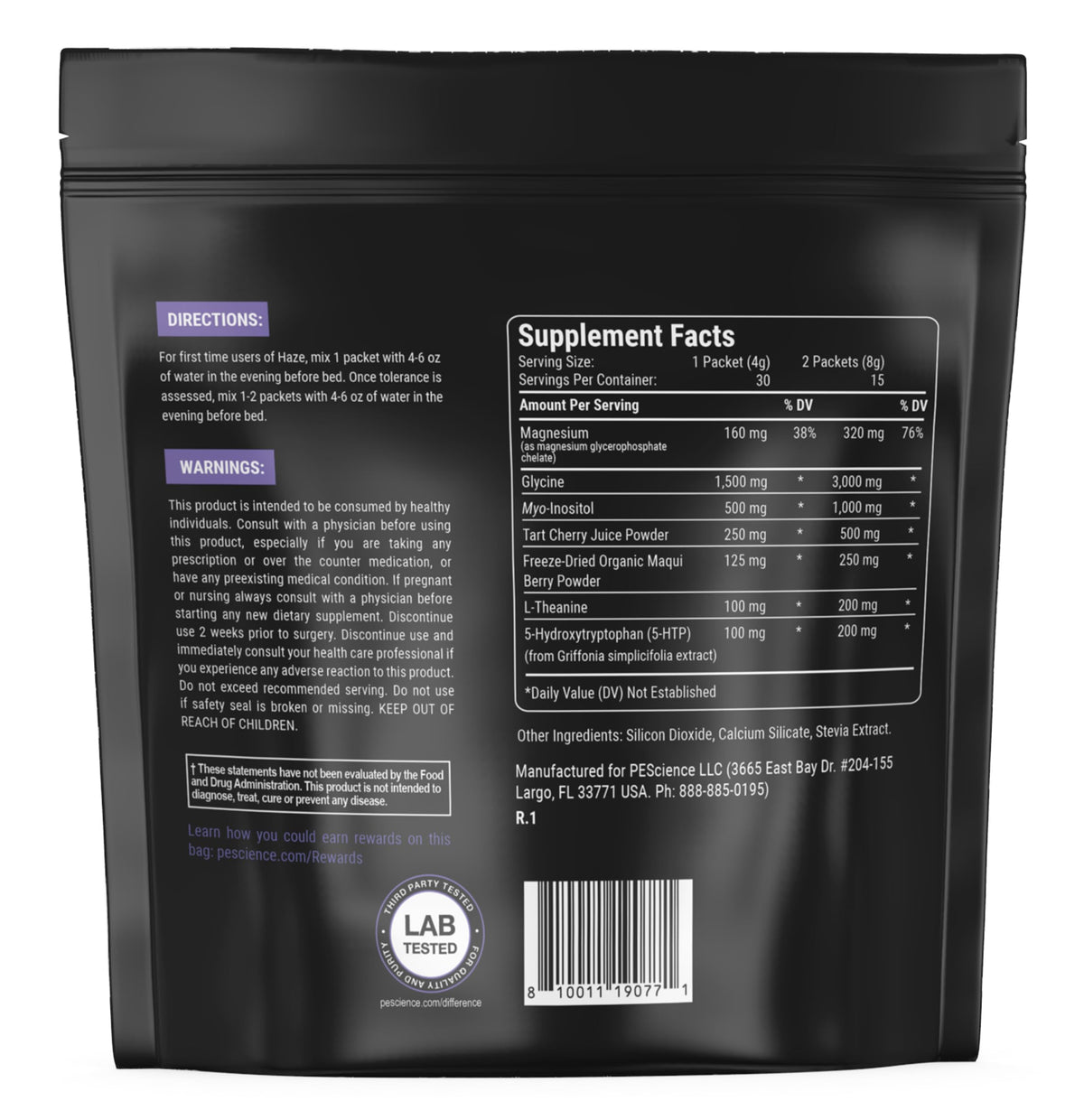 PEScience Haze Poudre de Sommeil Non Aromatisée 30 Portions avec un verre d'eau