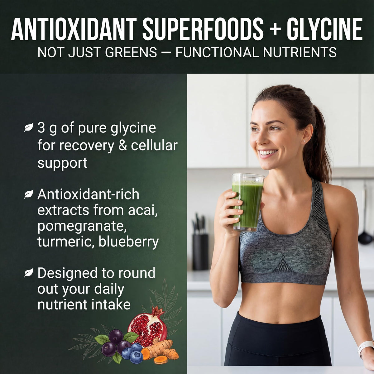 PEScience Poudre de Superaliments Verts 272g dans un verre d'eau