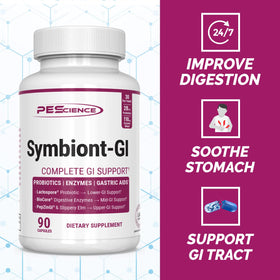PEScience Symbiont-GI bouteille ouverte montrant capsules