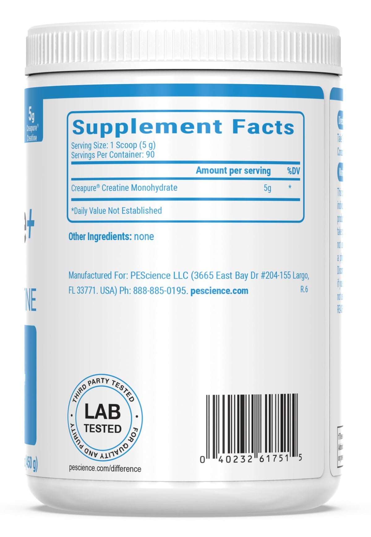PEScience TruCreatine+ Poudre de Créatine Monohydrate 90 Portions côté