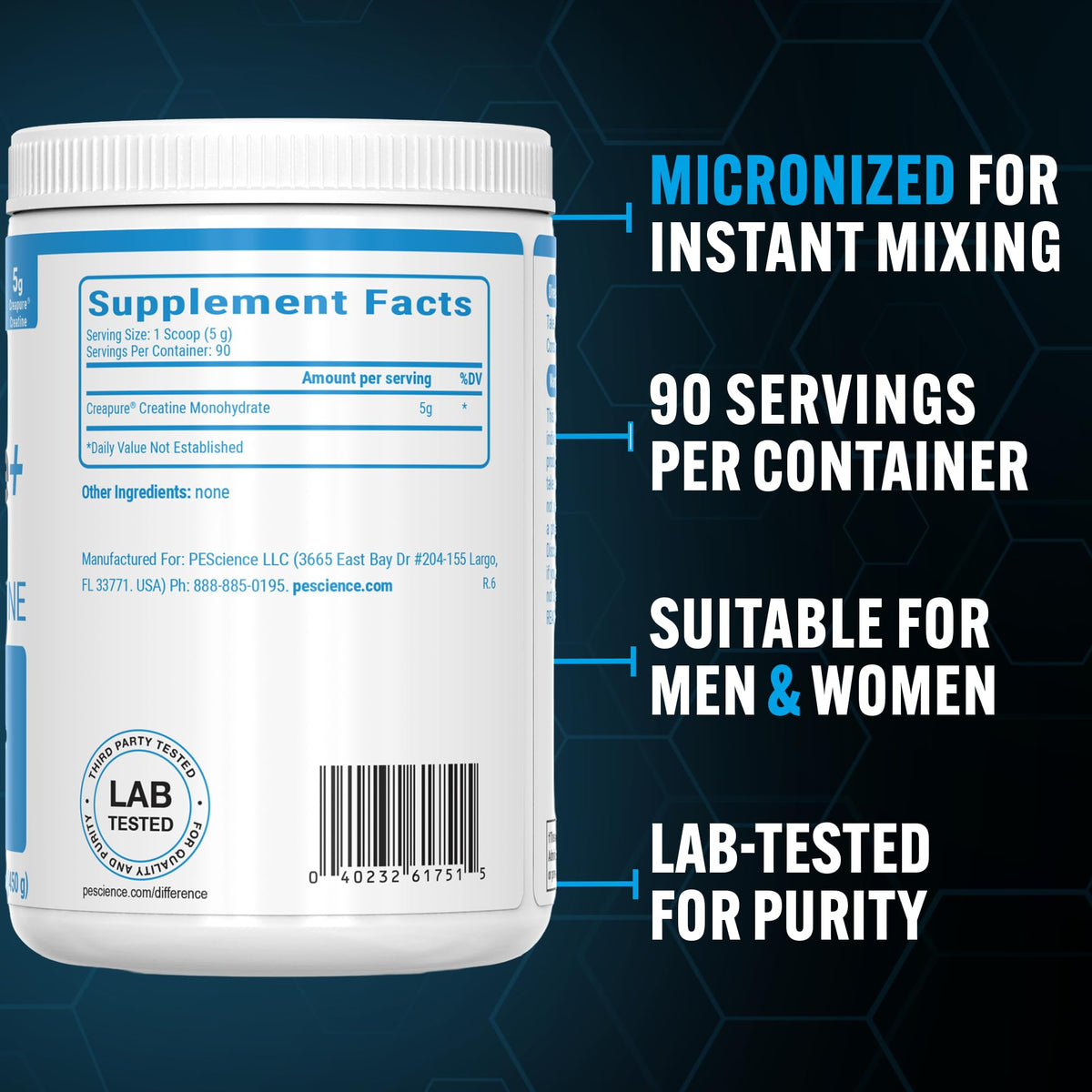PEScience TruCreatine+ Poudre de Créatine Monohydrate 90 Portions mélangée dans un verre