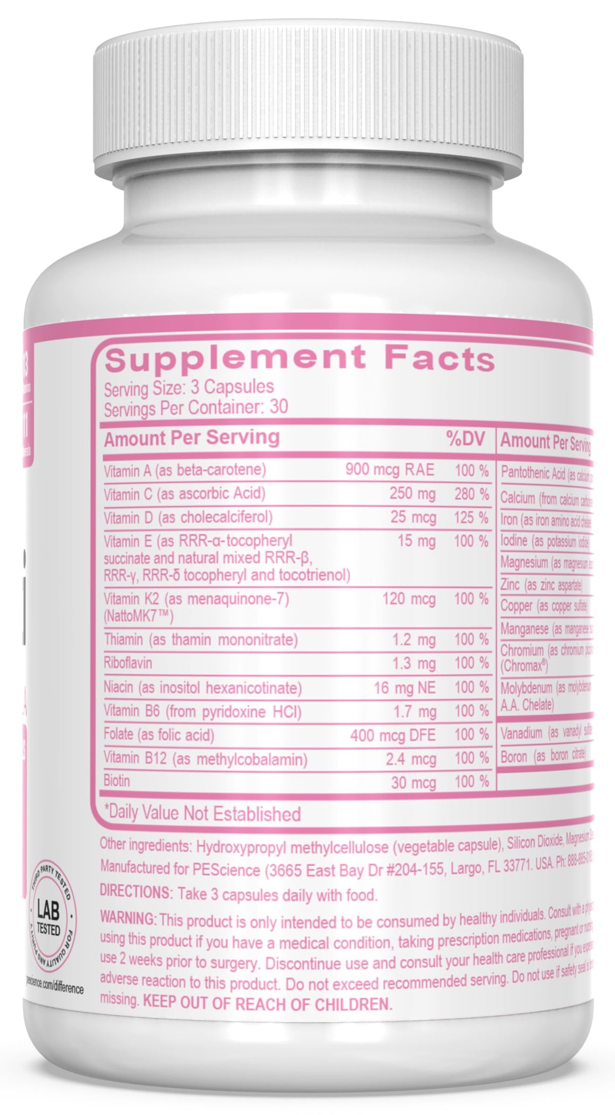 PEScience TruMulti Multivitamin pour Femmes, présentation de la boîte ouverte
