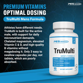 PEScience TruMulti Multivitamin pour Hommes 90 Capsules avec étiquette visible