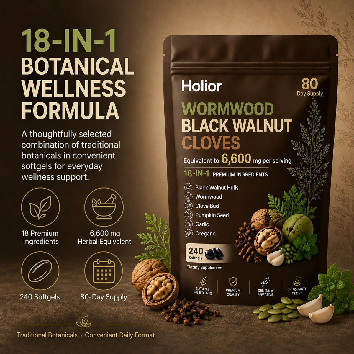 Petalsmooth 240 gélules de formule botanique 18-en-1 avec étiquette visible