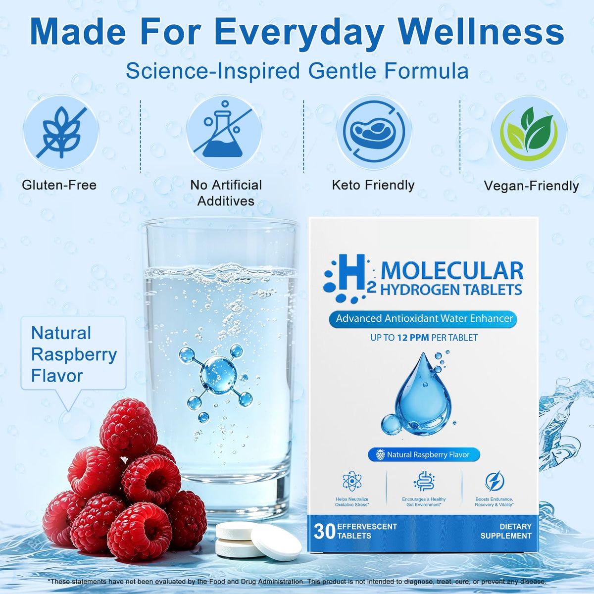 Petlixa Tablettes d'Eau Hydrogène, vue de dessus sur le produit