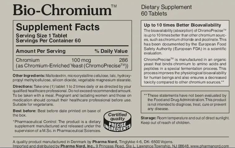 Pharma Nord Bio-Chromium avec des éléments de nutrition