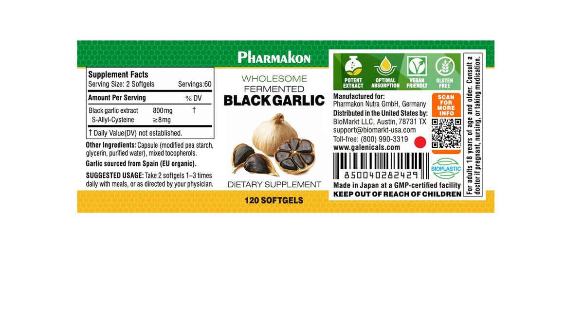 PHARMAKON Ail Noir Bio Capsules Souples, emballage et informations