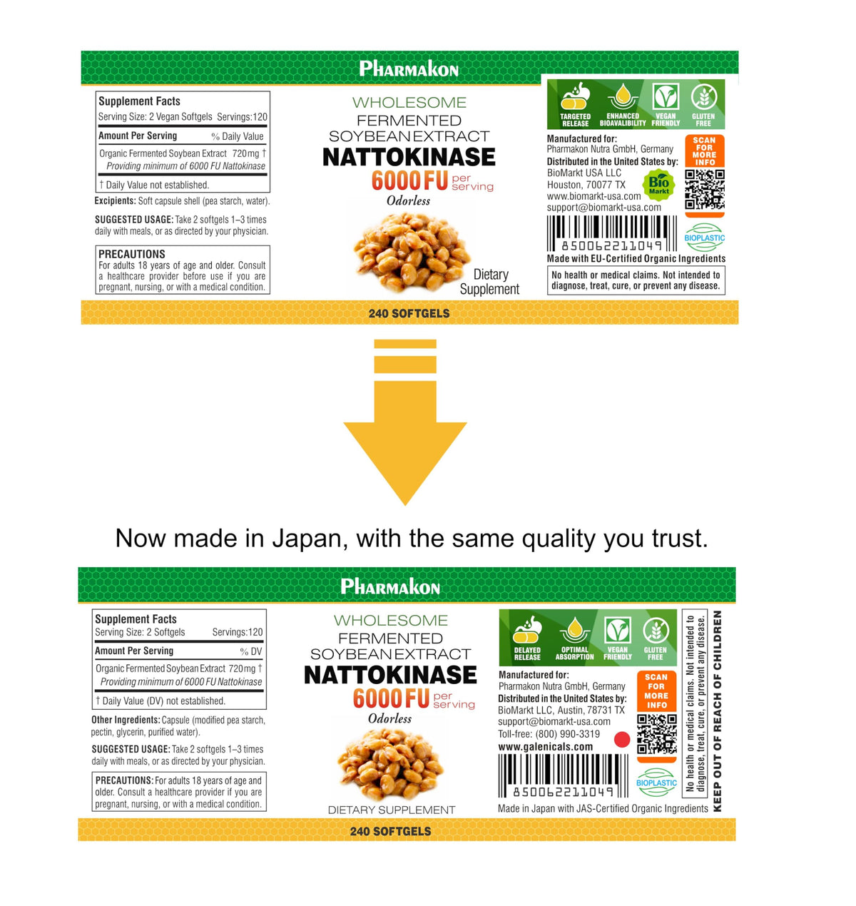 PHARMAKON Nattokinase emballage et capsules sur fond blanc