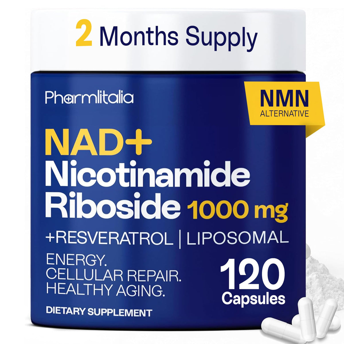 Pharmlitalia Liposomal NAD+ 1000 mg 120 Capsules vue de face