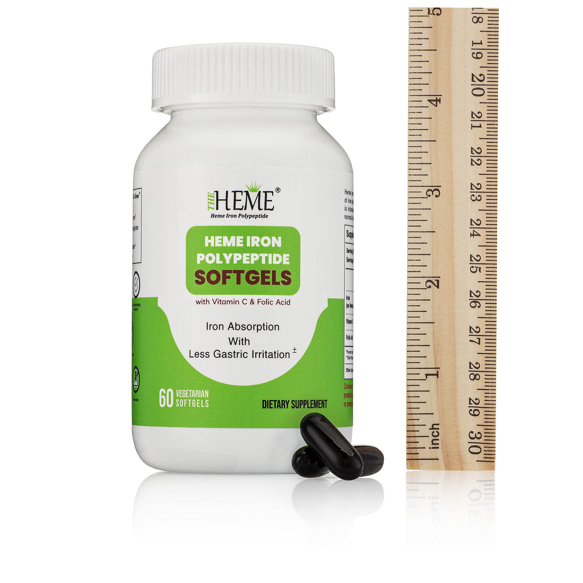 Pharmvista Heme Iron Polypeptide gélules ouvertes, montrant le contenu