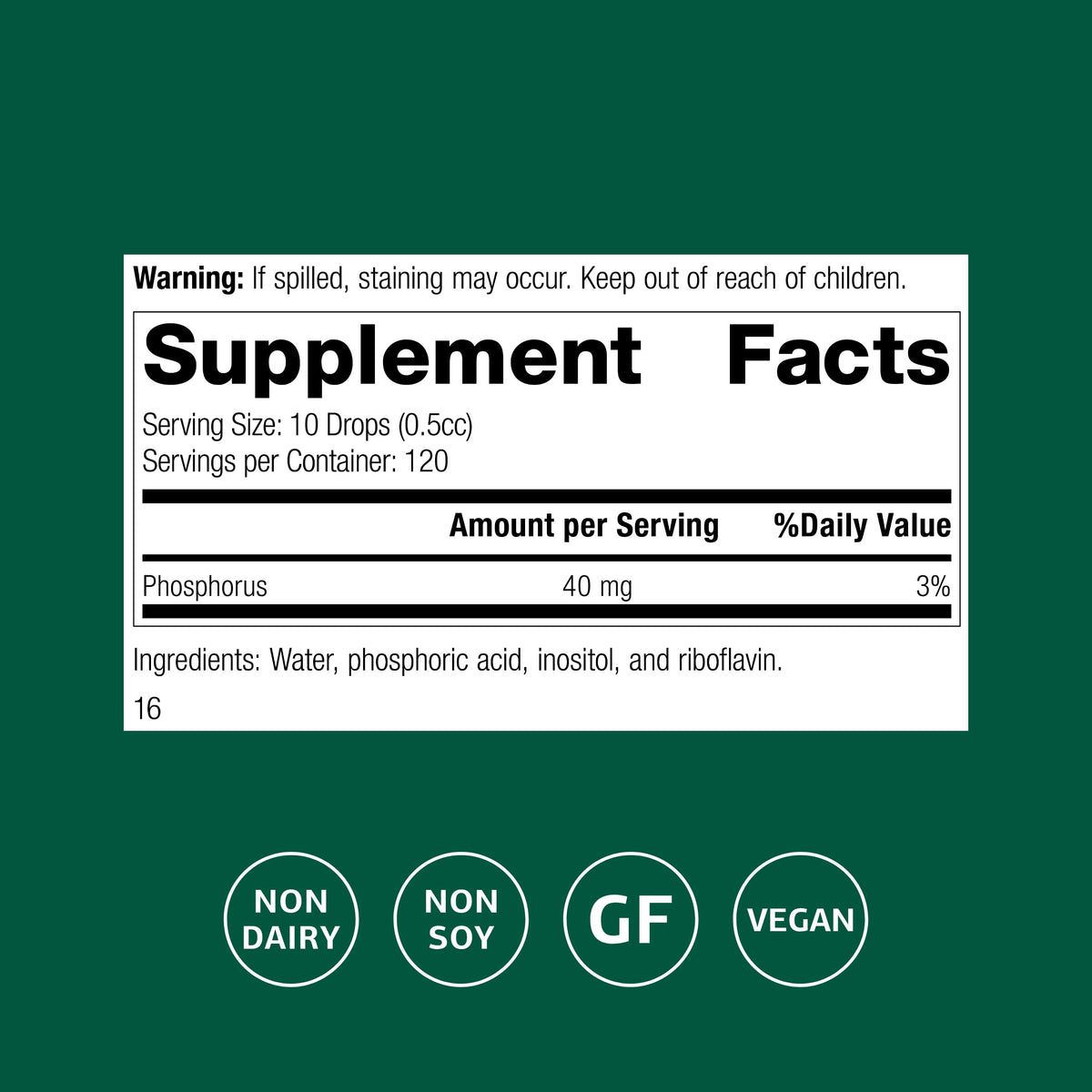 Phosfood Liquide Standard Process 60 mL vue arrière avec composition